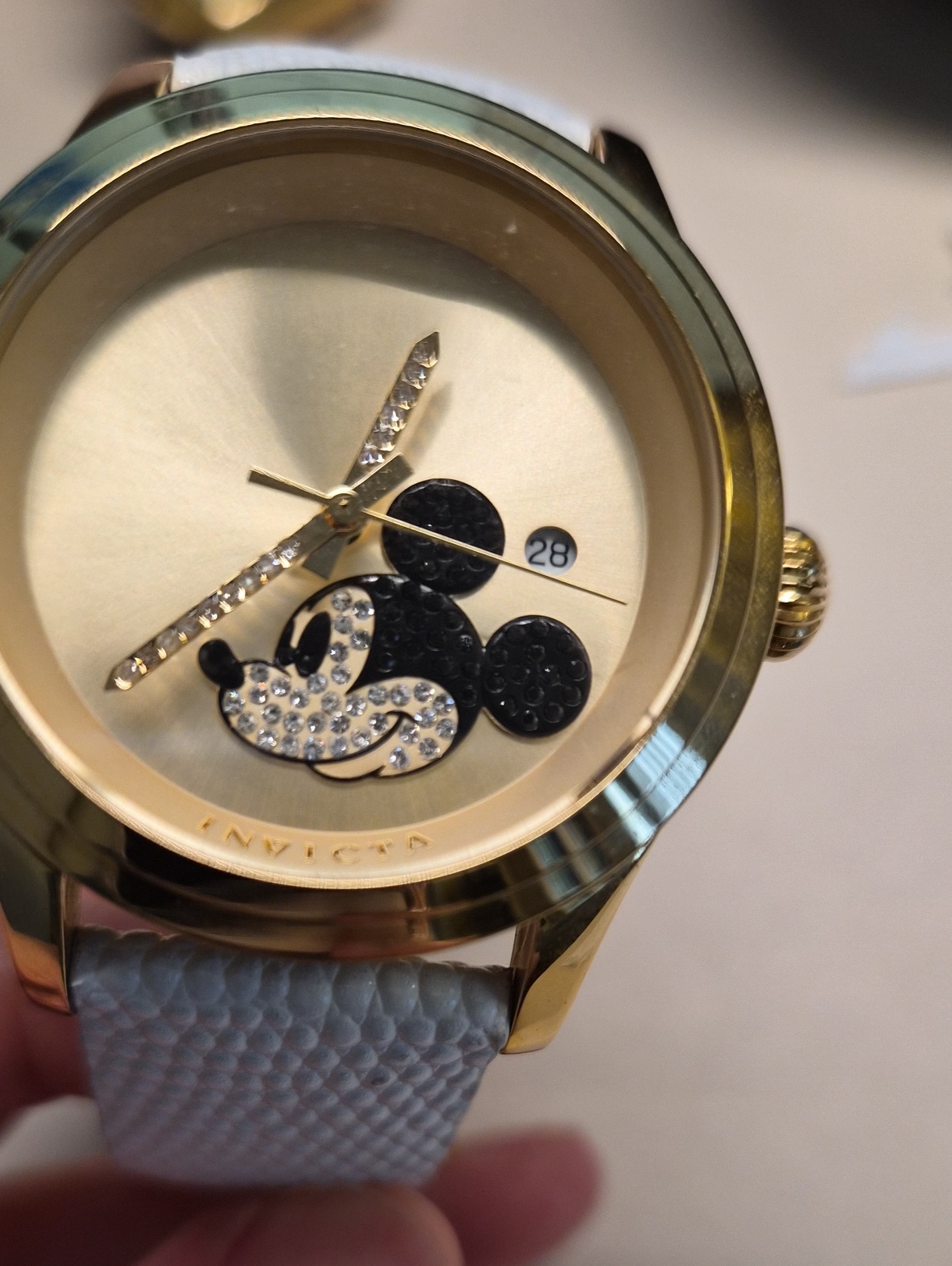 Invicta Gold And White Mickey Mouse Crystal Accent Watch